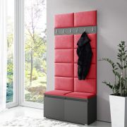 Armadio ingresso 215 x 100 x 40 cm | Grafite e rosso | Pannelli imbottiti | Scarpiera 8 paia | 6 ganci | 4 vani