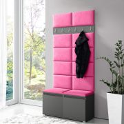 Guardaroba con panca imbottita rosa | Grafite/rosa | 215 x 100 x 40 cm | 6 ganci | 4 scomparti | Scarpiera per 8 paia