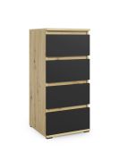 Cassettiera stretta 4 cassetti | Design moderno rovere Artisan/nero | 88 x 30 x 40 cm | Facile da abbinare