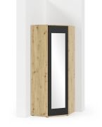 Armadio angolare Zapopan 49 | Rovere Artisan e nero | 5 scomparti | 2 barre appendiabiti | Push to open | 185 x 70 x 70 cm