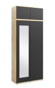 Armadio Zapopan 28 | Rovere Artisan e nero | 4 scomparti | 2 barre appendiabiti estraibili | 1 anta a specchio | 225 x 90 x 40 cm