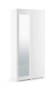 Armadio moderno bianco con ante battenti | 2 scomparti | 2 barre appendiabiti estraibili | Specchio integrato | 185 x 90 x 40 cm