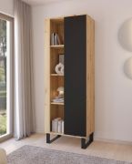 Scaffale "Zapopan" 136, color rovere Artisan/nero, gambe: metallo, 1 anta, 8 scomparti, funzione "push-to-open", 60 x 40 x 174 cm