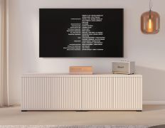 Mobile TV "Lerdo" 02, color cashmere, 4 ante a battente, 4 scomparti, funzione "push-to-open", 140 x 40 x 42 cm