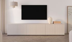 Mobile TV / cashmere / 6 ante ad ante battenti / 6 scomparti / 210 x 40 x 42 cm / sistema "push to open" / mobile TV / per il soggiorno / design a doghe