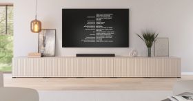 Mobile TV "Lerdo" 05, color cashmere, 10 ante a battente, 10 scomparti, funzione "push-to-open", 350 x 40 x 42 cm
