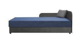 Letto singolo Lobatos 80 grigio/blu | Letto per ospiti con contenitore ribaltabile | Testata destra | Cuscini inclusi | Superficie 80 x 195 cm