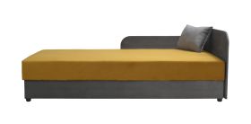 Letto da giorno con pannello laterale Lobatos 06 | Grigio e giallo | 90 x 195 cm | Spazio contenitore | Testata a destra