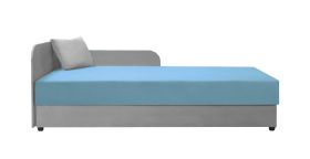 Letto da giorno con testiera sinistra Lobatos 41 | Grigio/Blu | Imbottitura confortevole | Contenitore ribaltabile | 90 x 195 cm