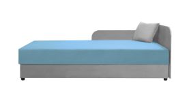 Letto da giorno Lobatos 42 | Cuscini inclusi | Grigio/Blu | Nucleo a molle Bonell | Contenitore ribaltabile | 90 x 195 cm