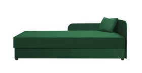 Letto singolo Lobatos 50 verde scuro | Testata destra | Cuscini inclusi | Nucleo a molle Bonell | Contenitore ribaltabile | 90 x 195 cm