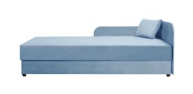 Letto da giorno Lobatos 18 azzurro | Testata a destra | Contenitore ribaltabile | 90x195 cm | Cuscini inclusi | Molle Bonell
