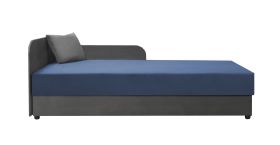Letto da giorno con testiera sinistra Lobatos 19 | Grigio/Blu | Cuscini inclusi | Contenitore ribaltabile | 90 x 195 cm