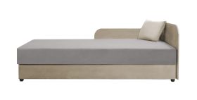 Letto singolo Lobatos 40 | Colore beige/grigio | Testata destra | Cuscini inclusi | Contenitore ribaltabile | 90 x 195 cm