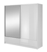 Armadio sei scomparti e due cassetti Anfield 02 | Bianco lucido | 214 x 204 x 62 cm | Ante scorrevoli