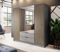 Armadio Leeds 20 grigio con 2 cassetti | 4 ante battenti | 200 x 206 x 51 cm | Stile moderno