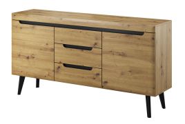 Cassettiera spaziosa Polmadie 05 | Rovere Artisan e Nero | 83 x 160 x 40 cm | Design moderno