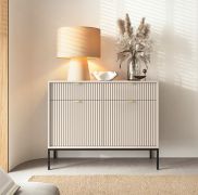 Cassettiera moderna Worthing 65 | 2 cassetti e 2 ante | Cashmere e gambe nere | 83 x 104 x 39 cm | ABS