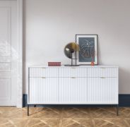 Cassettiera a tre cassetti Worthing 24 | Bianco, nero, oro | 83 x 154 x 39 cm | Design moderno