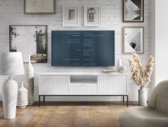 Mobile porta TV Worthing 28 | 3 scomparti | Bianco/Nero/Oro | 56 x 154 x 39 cm | Design moderno