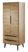 Armadio 2 cassetti Polmadie 11 | Rovere Artisan/Nero | 197 x 80 x 56 cm | MDF laminato