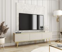 Pannello porta TV Horsham 53 beige | Montaggio a parete | 3 scomparti push-to-open | Protezione bordi ABS | Design moderno soggiorno