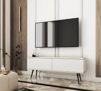 Base TV Horsham 20 bianca | Push-to-open | Montaggio a parete o su gambe nere | 53 x 135 x 32 cm | 2 ante a ribalta