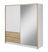 Armadio a specchio Kirkdale 03 | Sei scomparti e due cassetti | Bianco/Rovere Artisan | 214 x 204 x 62 cm