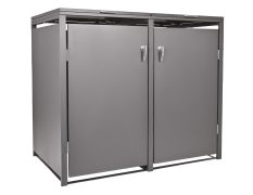 Copribidoni della spazzatura doppio - Colore: grigio alluminio, Larghezza: 132 cm, Altezza: 116 cm, Profondità: 80 cm