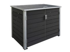 Copribidoni della spazzatura doppio in alluminio/WPC - Colore: antracite, Larghezza: 151 cm, Altezza: 118 cm, Profondità: 95 cm