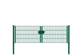 Cancello in griglia metallica 2 ante, luce netta: 264 cm, larghezza totale incl. pali: 276 cm, Finitura: vernice verde, Altezza: 83 cm, Peso: 33,86 kg