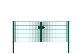 Cancello in griglia metallica 2 ante, luce netta: 264 cm, larghezza totale incl. pali: 276 cm, Finitura: vernice verde, Altezza: 103 cm, Peso: 40,93 kg