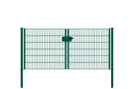 Cancello in griglia metallica 2 ante, luce netta: 264 cm, larghezza totale incl. pali: 276 cm, Finitura: vernice verde, Altezza: 123 cm, Peso: 47,35 kg