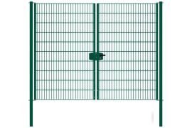 Cancello in griglia metallica 2 ante, luce netta: 264 cm, larghezza totale incl. pali: 276 cm, Finitura: vernice verde, Altezza: 203 cm, Peso: 72,82 kg