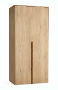Armadio ad ante battenti "Olimar" 05, 2 ante, 7 scomparti, 2 barre appendiabiti, maniglie lunghe in rovere, illuminazione a LED integrata, Sistema "Soft-Close", 103 x 60 x 223 cm