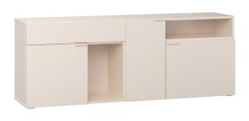 Credenza "Sarandi" 17, beige, maniglie e piedi: beige, 3 ante, 6 scomparti, 2 vani a giorno, 1 cassetto, Sistema "Soft-Close", 187 x 42 x 70 cm