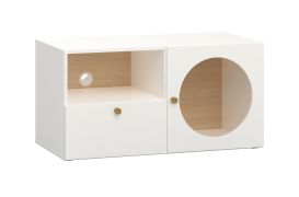 Mobile TV elegante con anta e cassetto | Serie Aenna 106 | Bianco/Rovere | 51,5 x 101 x 46,5 cm