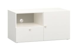 Mobile TV moderno Aenna 111 | Bianco/Grigio | 51,5 x 101 x 46,5 cm | Un'anta, cassetto, due scomparti