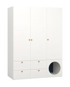 Armadio 3 ante con cerniera Aenna 11 | Bianco/Indaco | 4 cassetti | 2 appendiabiti | 202,5 x 151 x 60 cm | 6 vani