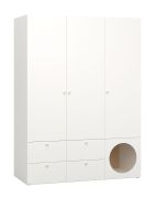 Armadio guardaroba Aenna 07 | 3 ante battenti, 4 cassetti | Bianco e Rovere | 202,5 x 151 x 60 cm