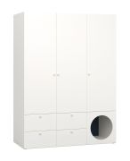 Armadio moderno Aenna 08 | 4 cassetti | 3 ante | Bianco/Indaco | 202,5 x 151 x 60 cm | Maniglie bianche