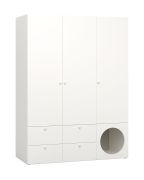 Armadio con ante battenti e 4 cassetti | Aenna 09 | Bianco/Grigio | 202,5 x 151 x 60 cm | Maniglie bianche