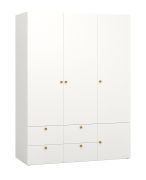 Armadio tre ante Aenna 17 | Bianco/Indaco | 202,5 x 151 x 60 cm | 4 cassetti | LED integrato