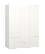 Armadio sei scomparti Aenna 13 | Bianco/Rovere | 202,5 x 151 x 60 cm | Quattro cassetti | Due appendiabiti