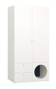 Armadio moderno Aenna 20 bianco/indaco | 2 ante battenti, 2 cassetti, LED con sensore | 202,5x100,5x60 cm