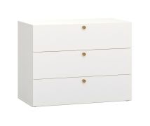 Cassettiera tre cassetti Aenna 116 | Bianco con maniglie rovere | 76,5 x 101 x 46,5 cm | Finitura di alta qualità | Piedini regolabili