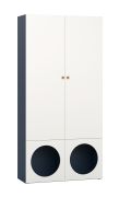 Libreria moderna quattro ante Aenna 44 | bianco/indaco | 202,5 x 100,5 x 35 cm | maniglie rovere | piedini regolabili