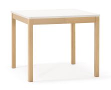 Tavolo da pranzo quadrato "Espinillo" 01, bianco alabastro / faggio, allungabile fino a 130 cm, 90 x 90 cm