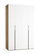 Armadio con ante a libro "Castro" 03, bianco / rovere, 2 ante, 3 cassetti, 1 barra appendiabiti, illuminazione a LED con sensore, Sistema "Soft-Close", 140 x 60 x 225 cm