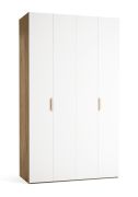 Armadio con ante a libro "Castro" 16, bianco / rovere, 2 ante, 4 scomparti, 3 barre appendiabiti, illuminazione a LED con sensore di movimento, Sistema "Soft-Close", 140 x 60 x 240 cm